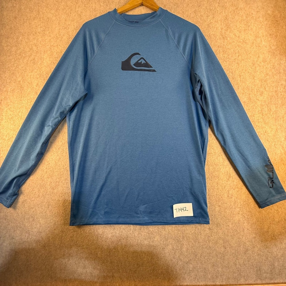 Quiksilver Mens XL Blue Long Sleeve Rash Guard Surf Shirt Logo Performance Tee